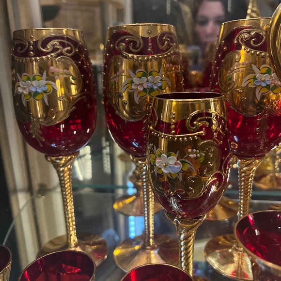Tre Fuochi Ruby Red 24k Gold Drinking Set Murano Glass Royal Cordial Set. RARE - Picture 6 of 10